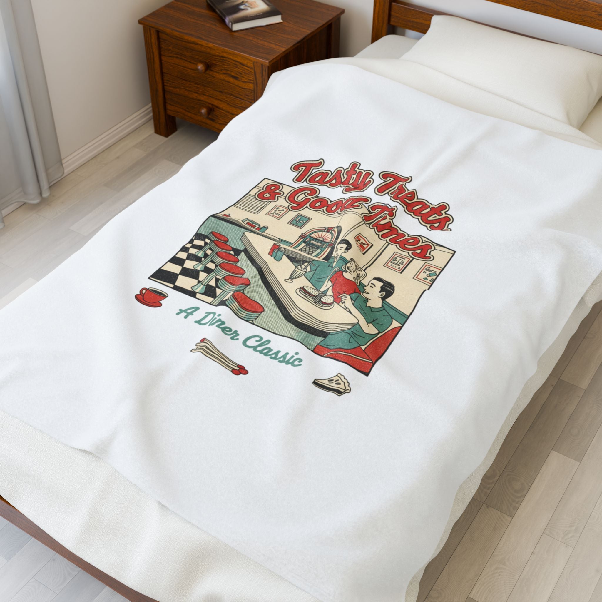 Diner Matchbook Graphic Velveteen Blanket | Vintage Ephemera, Retro Micro Ad Print