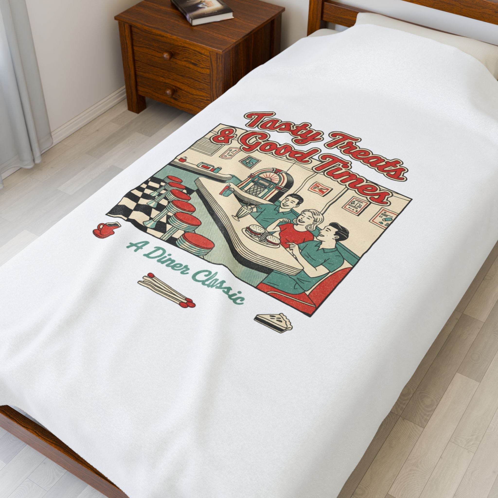 Diner Matchbook Graphic Velveteen Blanket | Vintage Ephemera, Retro Micro Ad Print