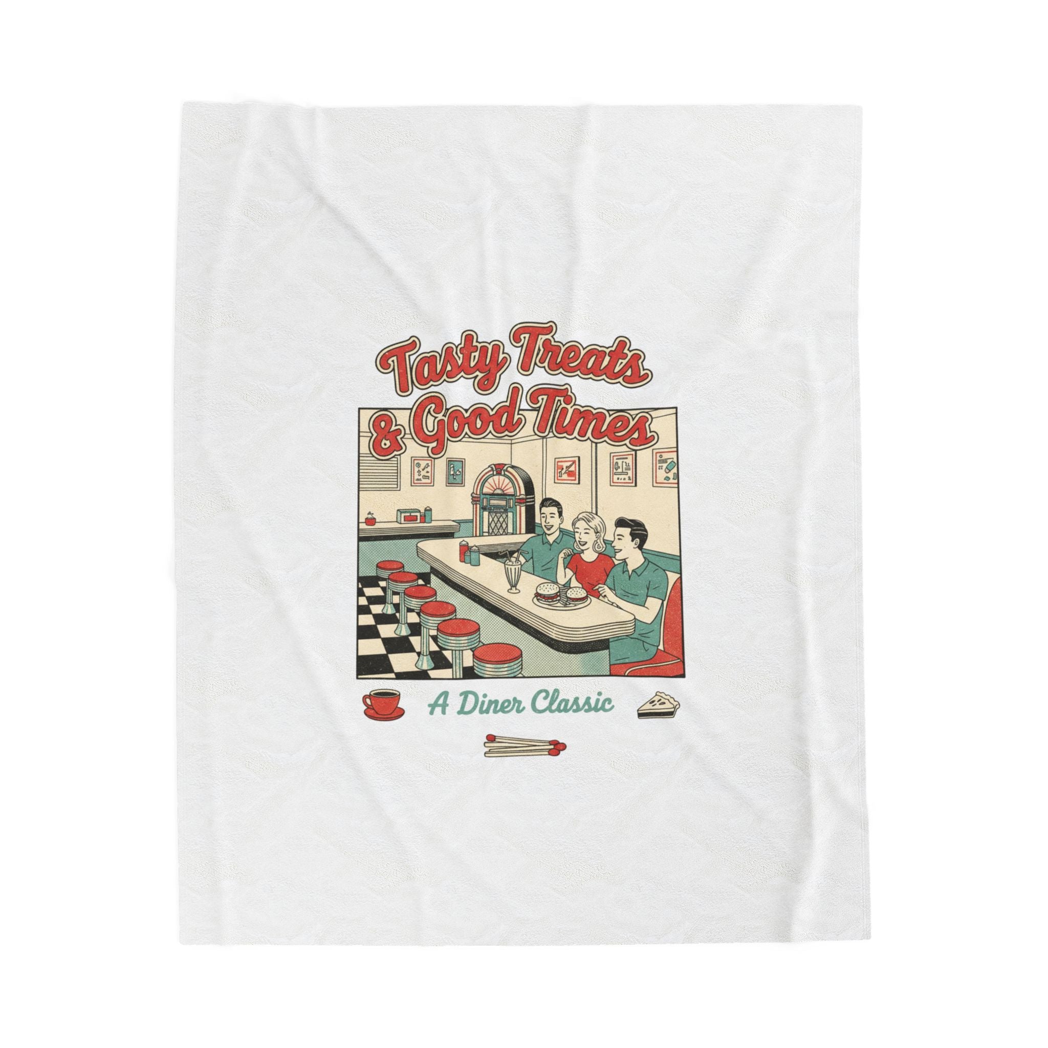 Diner Matchbook Graphic Velveteen Blanket | Vintage Ephemera, Retro Micro Ad Print