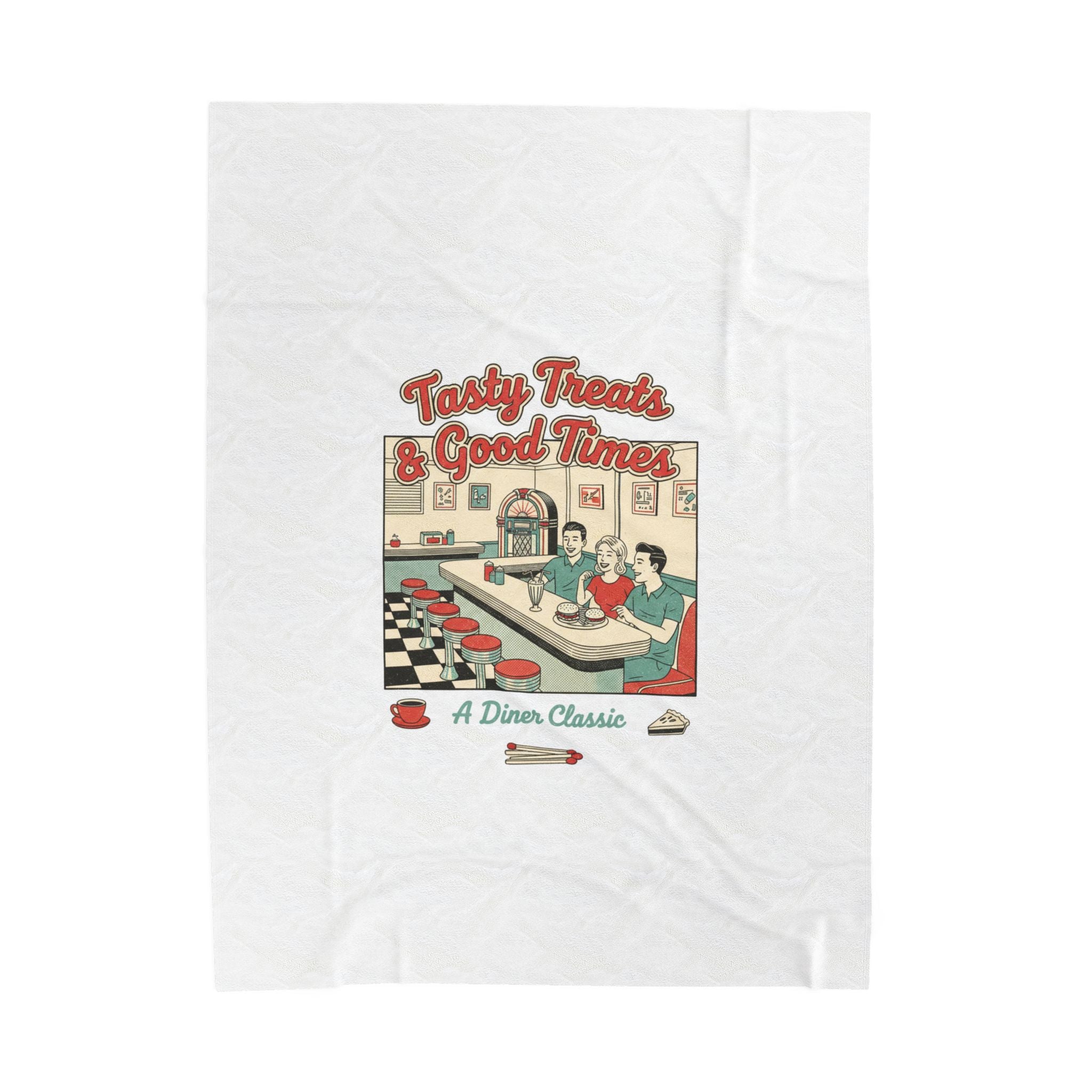Diner Matchbook Graphic Velveteen Blanket | Vintage Ephemera, Retro Micro Ad Print